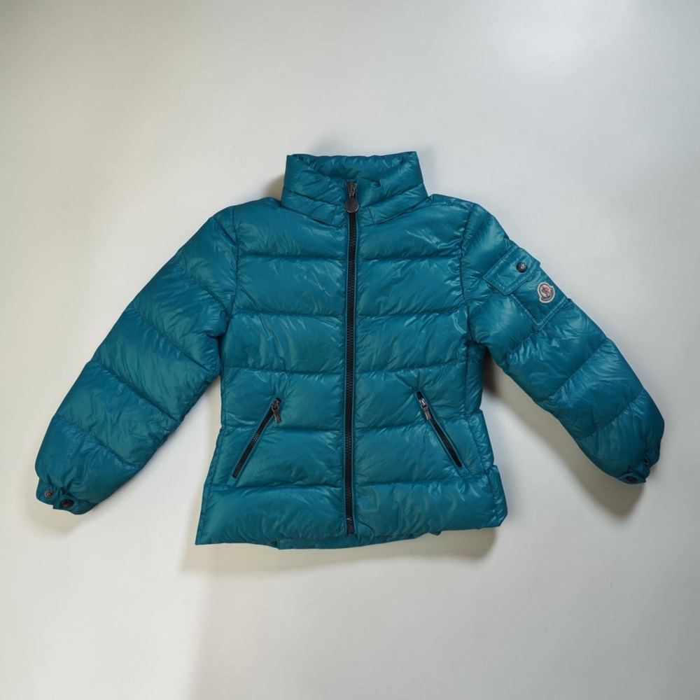 Moncler Doudoune Legere 4T Teal Blue Shiny Down Puffer Jacket Coat